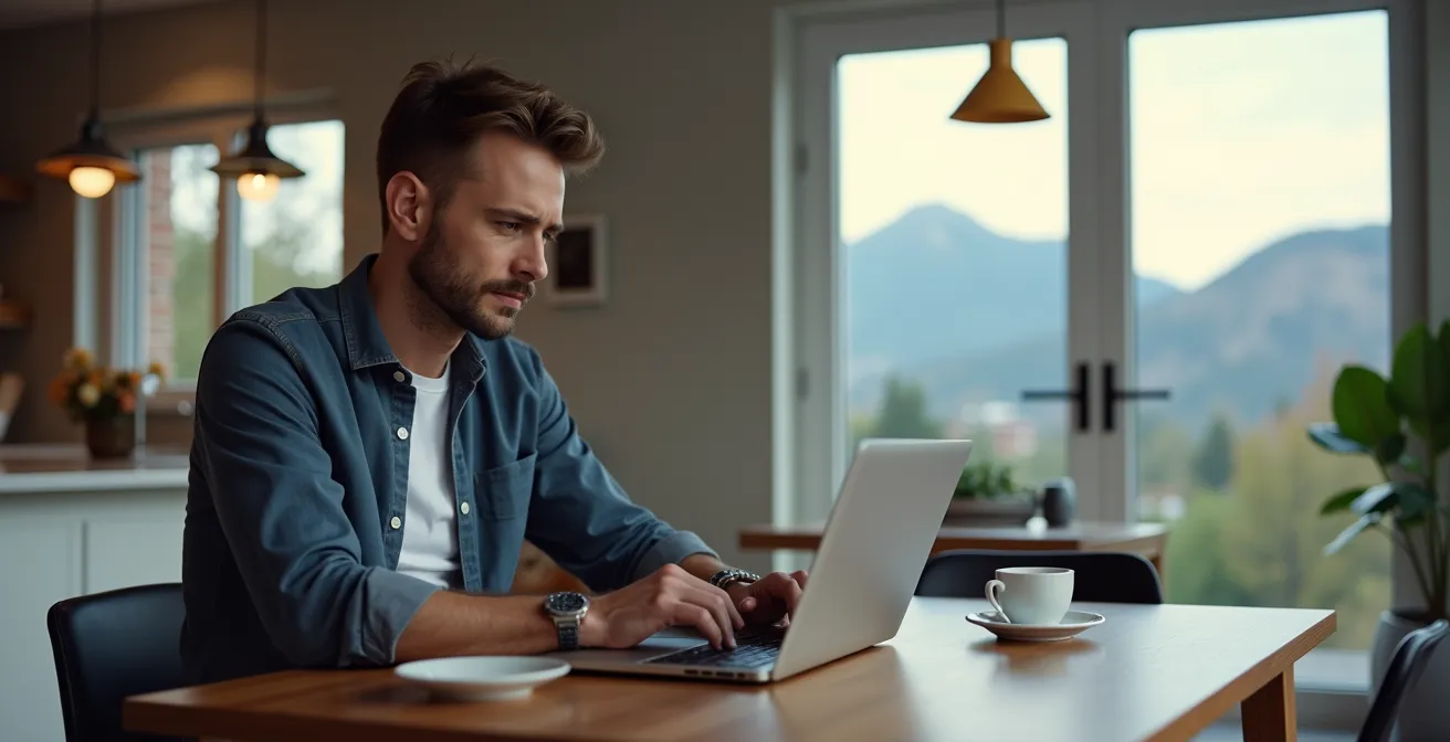 Professionnel travaillant dans un appartement moderne et lumineux
